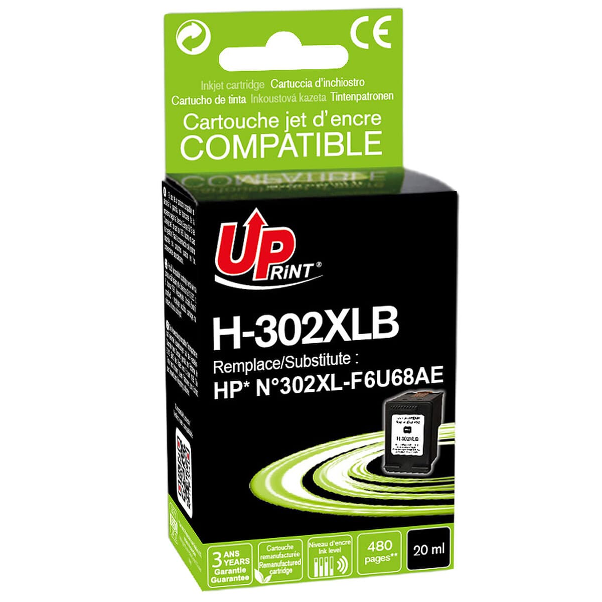 UPrint Cartouche compatible HP 302XL (Noir)