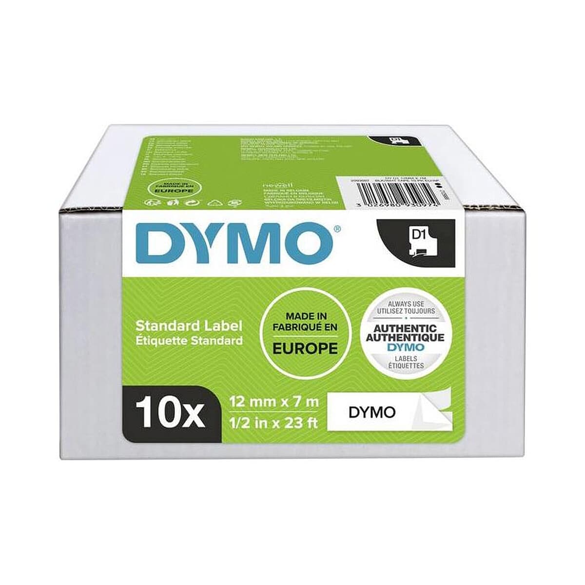 DYMO Pack de 10 Rubans D1 Standard - blanc/noir 12 mm - 7 m