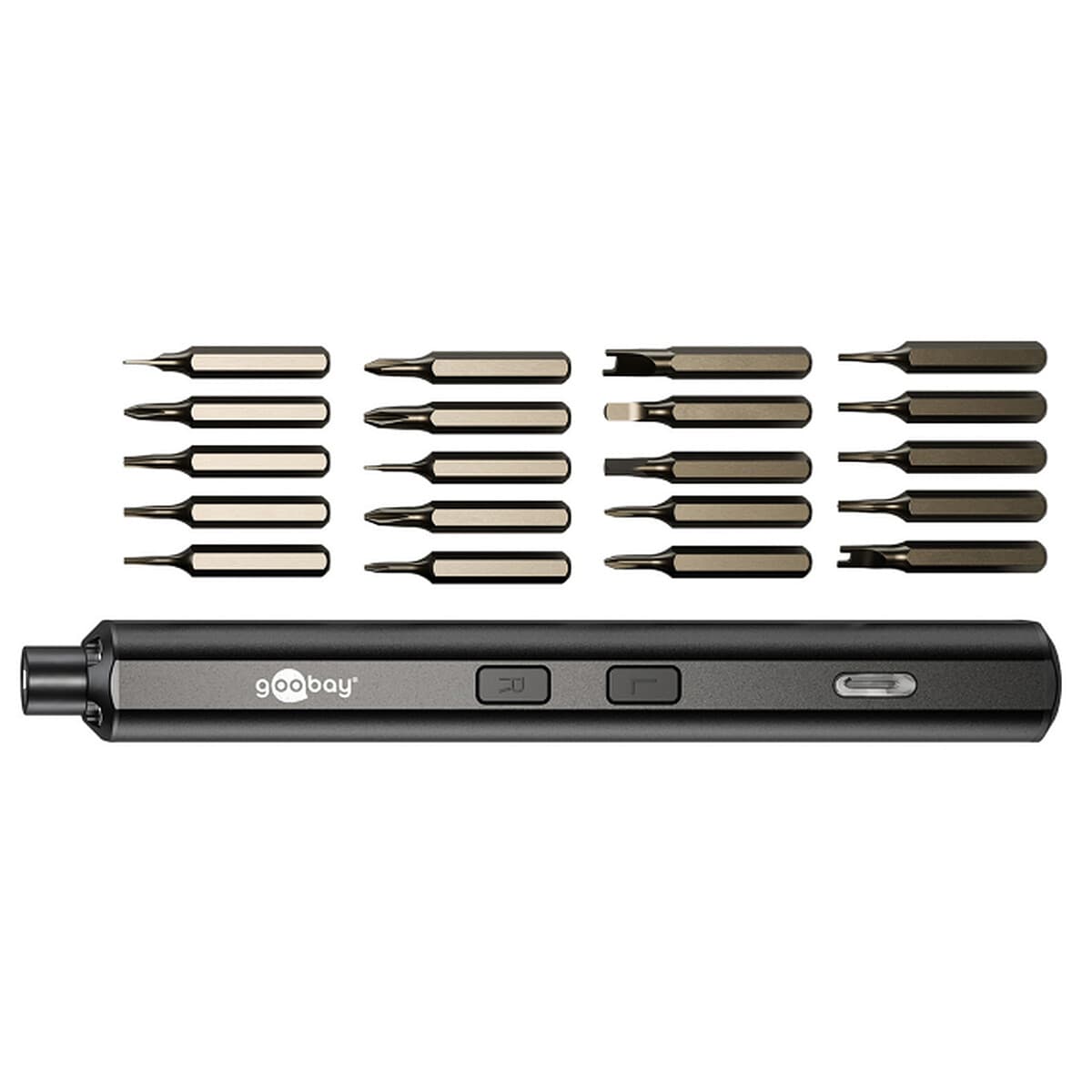 Goobay Tournevis électrique avec coffret de 20 embouts de précision