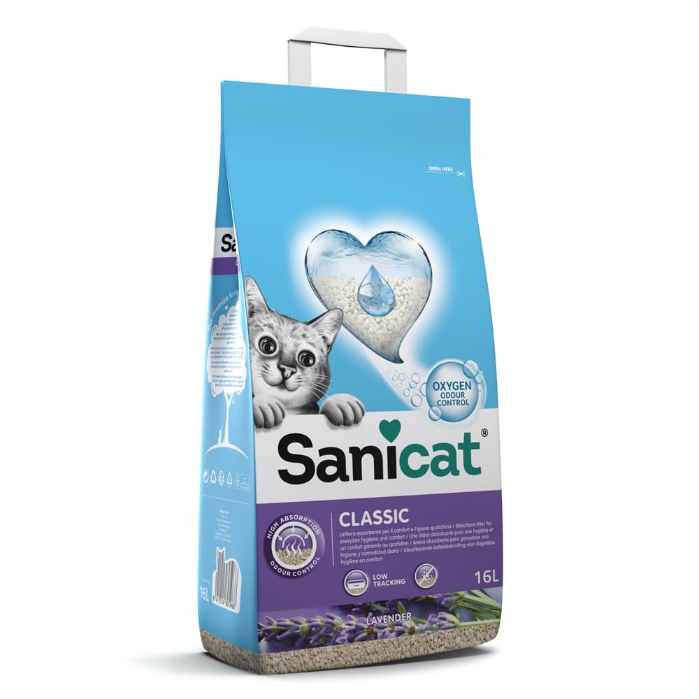 Sanicat Classic Lavanda arena para gatos - 2 x 16 l - Pack Ahorro