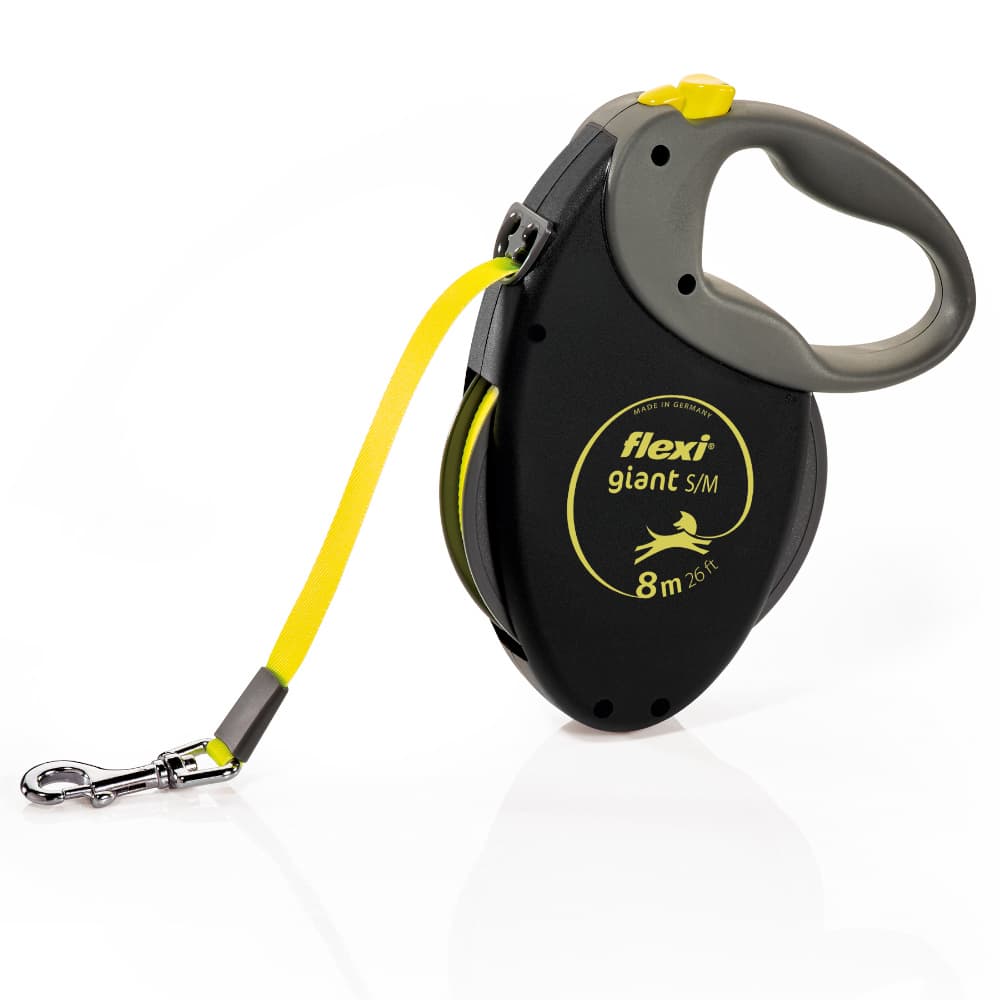 Correa extensible flexi Giant con cinta de 8 m - Negro y amarillo neón S/M