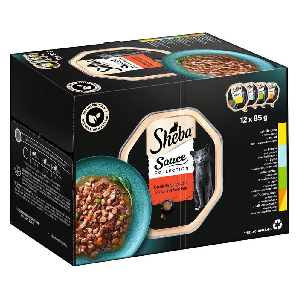 Sheba Multirreceta 96 x 85 g en tarrinas comida húmeda para gatos - Sauce Collection con carnes y pescados en salsa