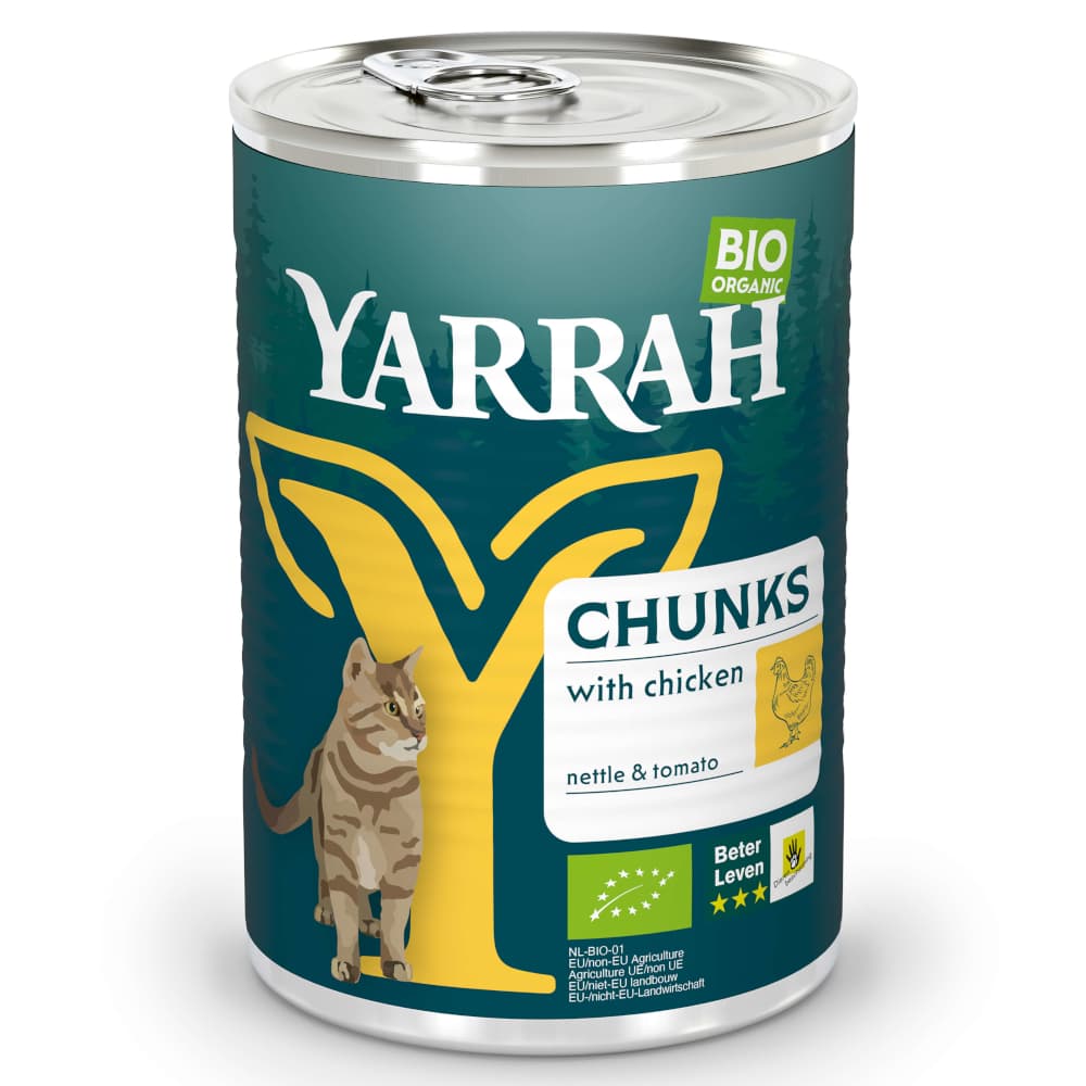Yarrah Bio Chunks - 6 x 405 g - Pollo ecológico con ortiga y tomate ecológicos