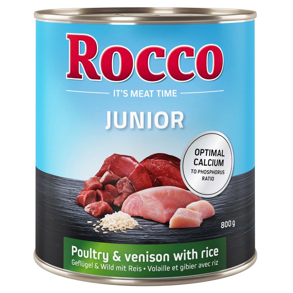 Rocco Junior 24 x 800 g - Pack Ahorro - Ave con venado y arroz