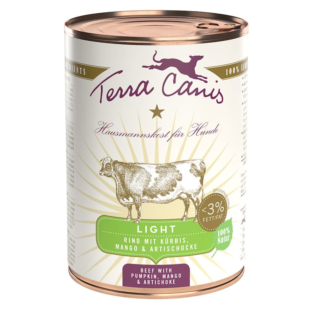 Terra Canis Light 12 x 400 g - Pack Ahorro - Vacuno con calabaza, mango y alcachofa