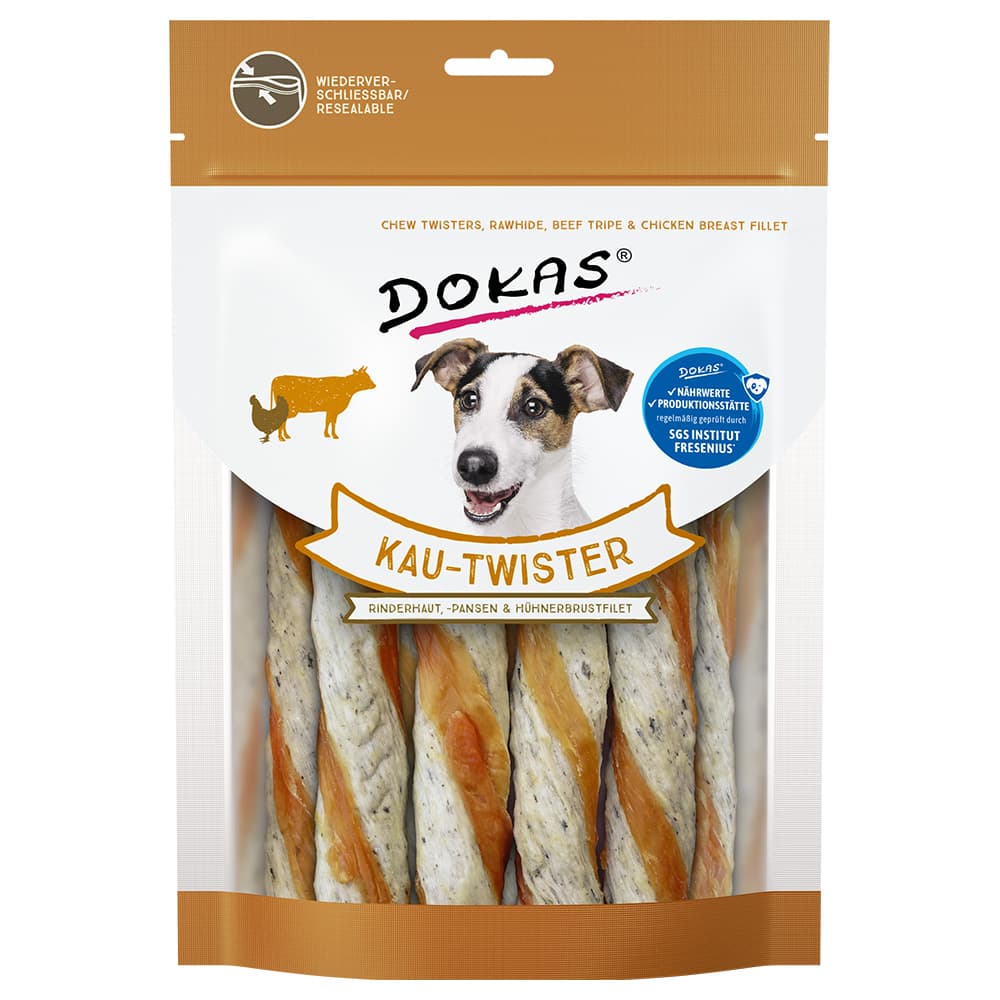 Dokas palitos enrollados para perros -  Piel de vacuno, panza y pechuga de pollo 4 x 200 g - Pack Ahorro