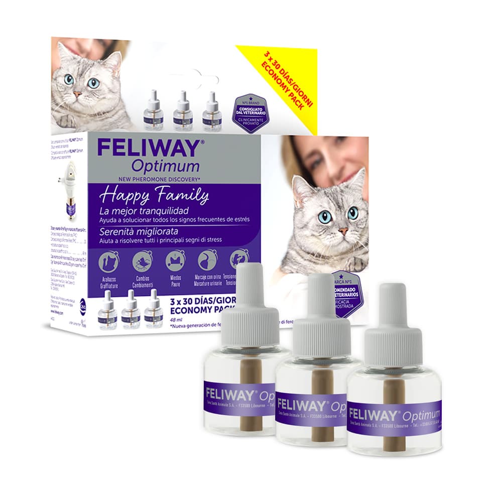 FELIWAY® Optimum antiestrés para gatos - 3 recargas 48 ml - Pack Ahorro