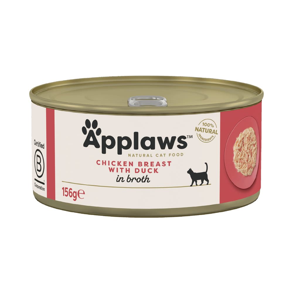 Applaws en caldo 12 x 156 g latas para gatos - Pack Ahorro - Pechuga de pollo y pato