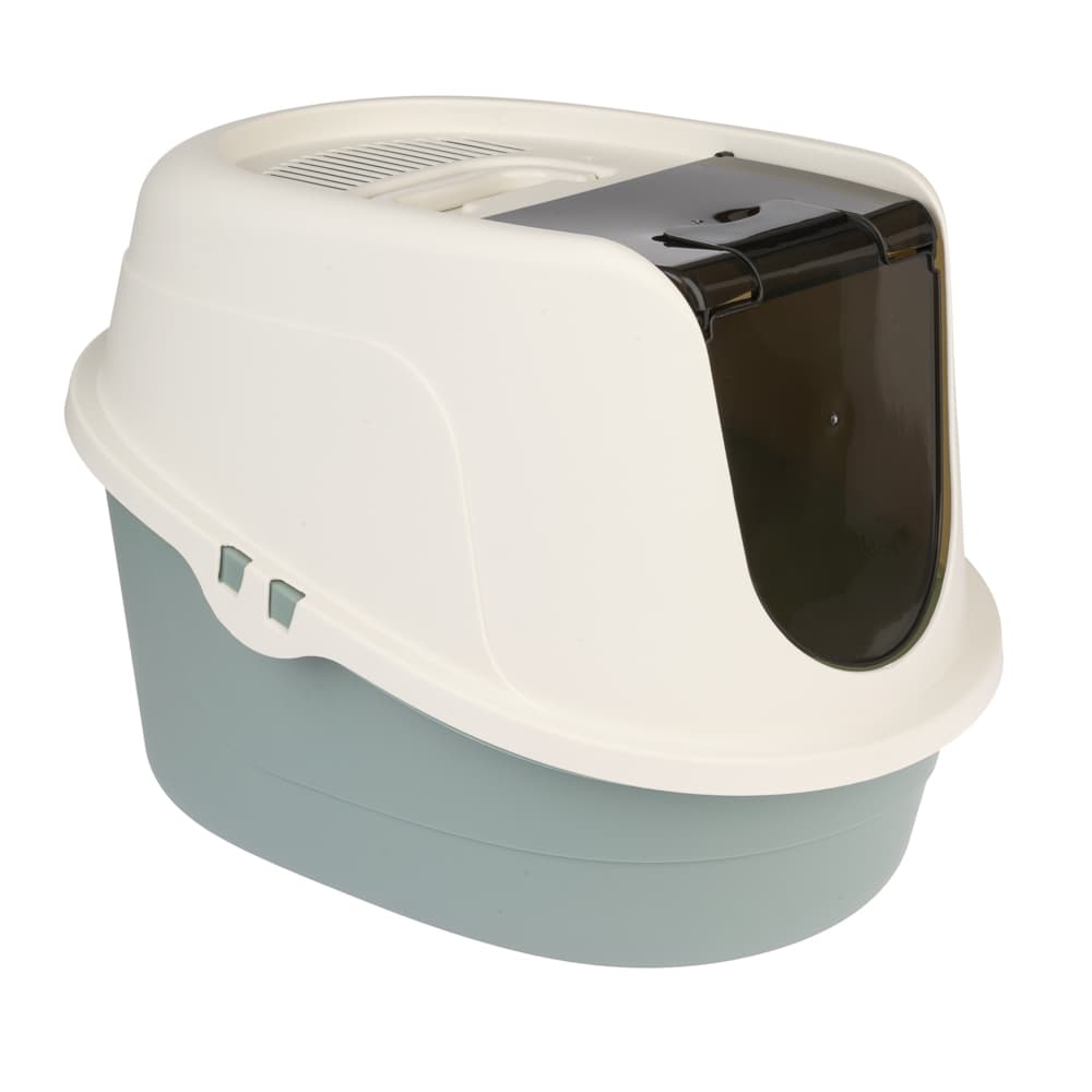 Arenero cubierto TIAKI Teala para gatos - blanco / verde azulado