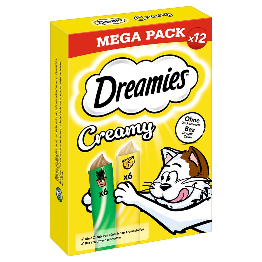 Dreamies Creamy Snacks snacks cremosos para gatos - Menta para gatos y queso (84 x 10 g) - Pack Ahorro