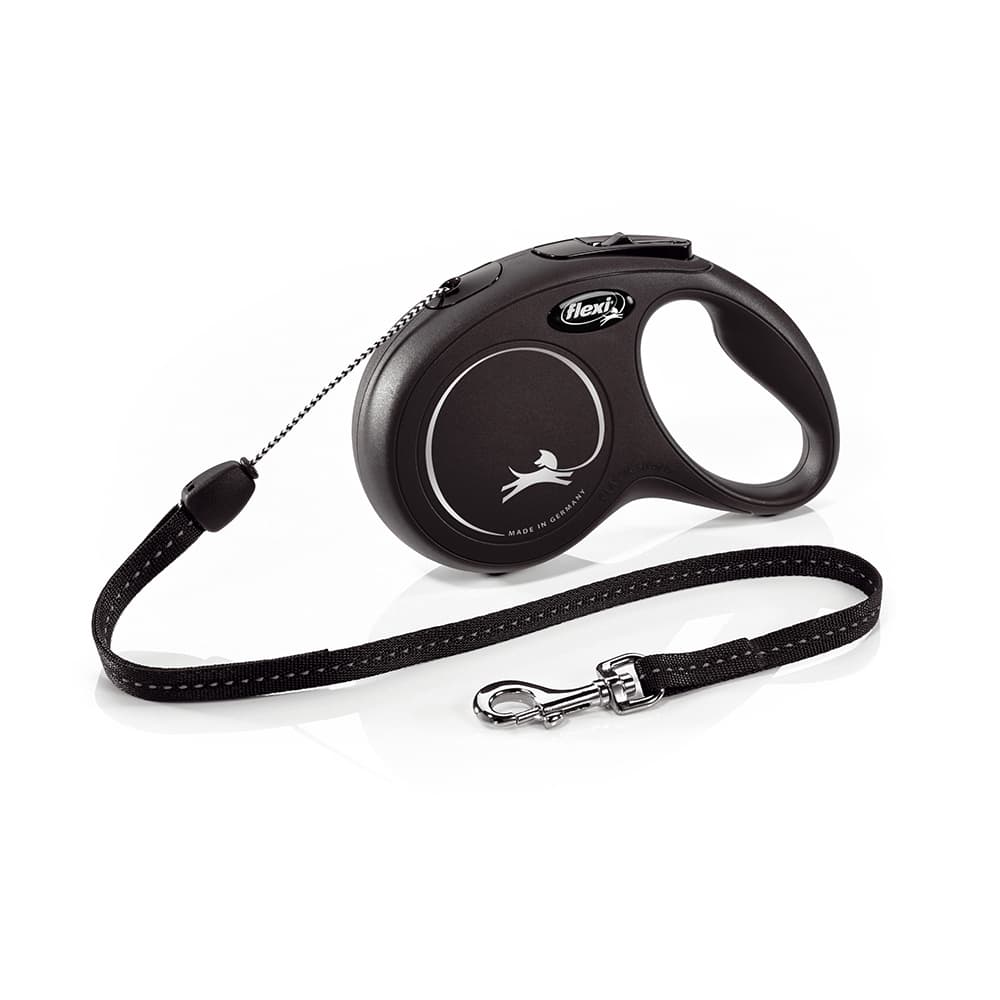 Correa extensible flexi New Classic con cordón de 8 m - flexi New Classic Correa de cuerda S negra, 8 m