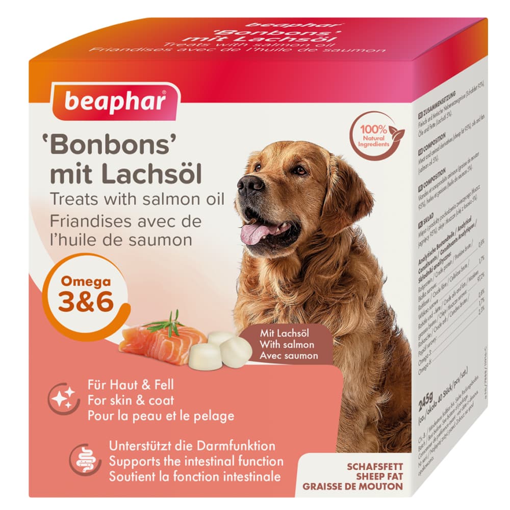 Beaphar caramelos con aceite de salmón para perros - 2 x 245 g - Pack Ahorro