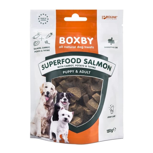 Boxby - Snack para perros cachorros y adultos Boxby Digestive Care salmón 120 g.