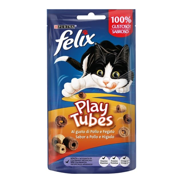 Felix - Snack para gatos adultos Felix Play Tubes pollo e hígado 50 g.