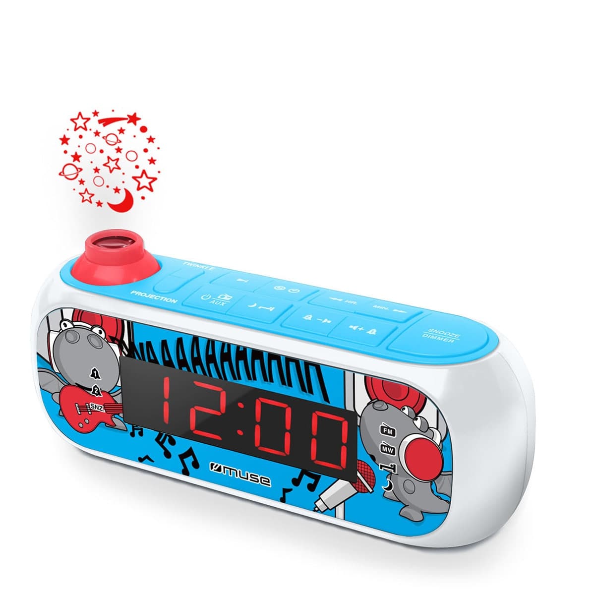 Muse - Radio reloj Muse M167KDB con proyector para niños.