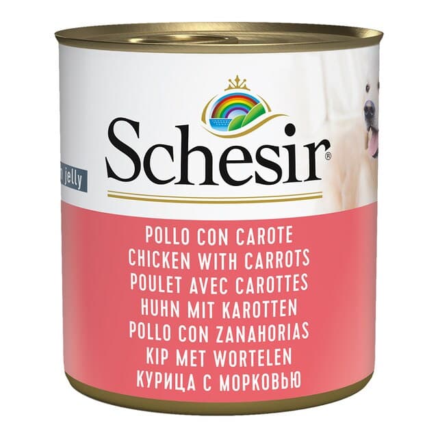Schesir - Comida húmeda para perros adultos Schesir gelatina pollo con zanahoria 285 g.
