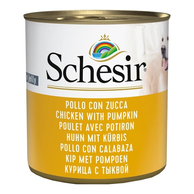 Schesir - Comida húmeda para perros adultos Schesir gelatina pollo con calabaza 285 g.