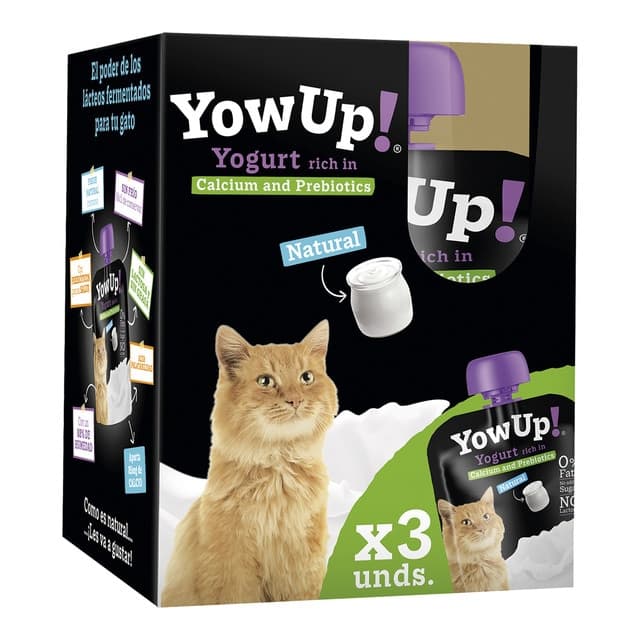 Yow Up - Yogur natural sin lactosa para gatos adultos Yow Up 3 x 85 g.