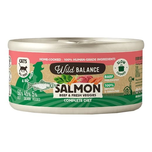 Wild Balance - Comida húmeda para gatos Wild Balance barf cocinado al vapor salmón, ternera y verduras frescas 120 g. - Image 2