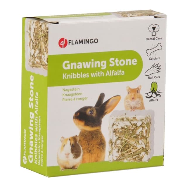 Flamingo - Piedra mineral con alfalfa Flamingo para conejos y roedores 90 g.