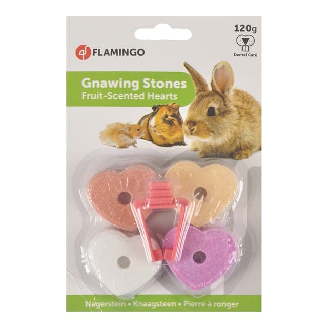 Flamingo - Piedras de calcio para roer Flamingo para conejos y roedores corazones 120 g.