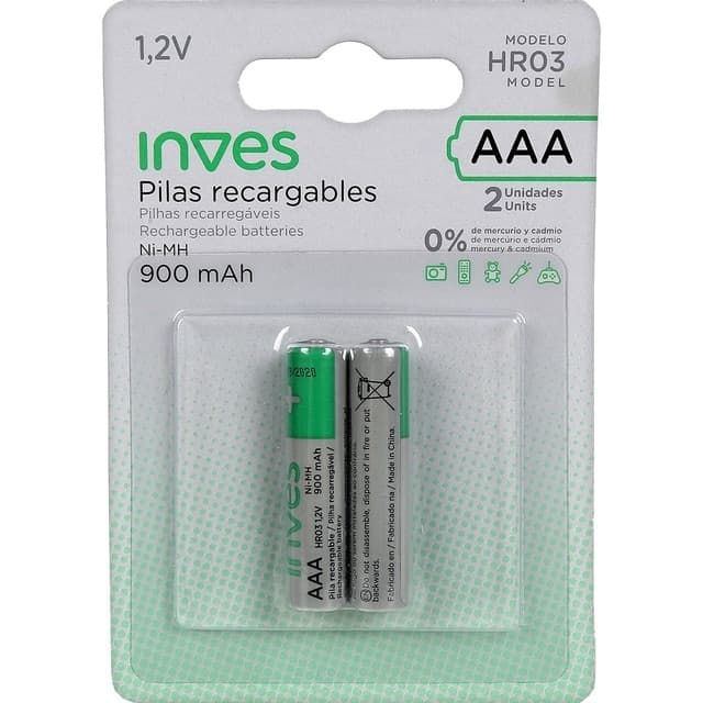 Inves - Pila recargable HR03 AAA 1,2V 900 mAh (x2).