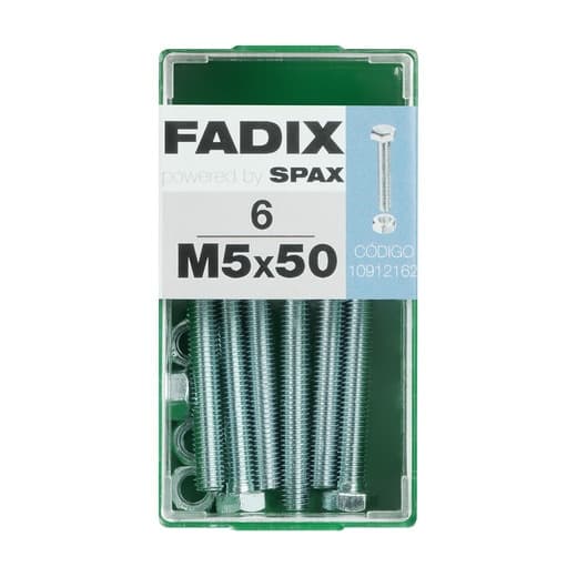 FADIX - Tornillo Cabeza Hexagonal + Tuerca M5 x 50 mm - Caja 6 Uds. - Image 2