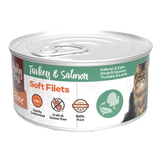 Hobby First - Comida húmeda para gatos adultos Hobby First filetes pavo y salmón 70 g. - Image 2