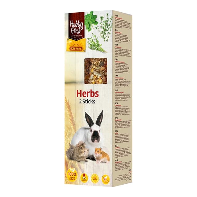 Hobby First - Snack para conejos y roedores Hoby First barritas de hierbas 2 sticks.
