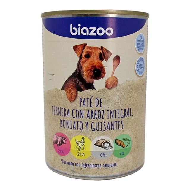 Biazoo - Comida húmeda para perros adultos Biazoo paté de ternera y pollo 395 g.