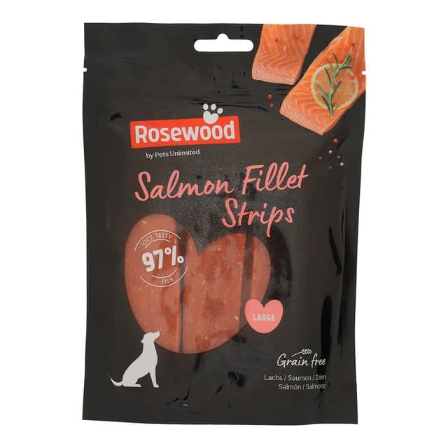 Rosewood - Snack para perros adultos Rosewood filetes de salmón tiras grandes Grain Free 150 g.