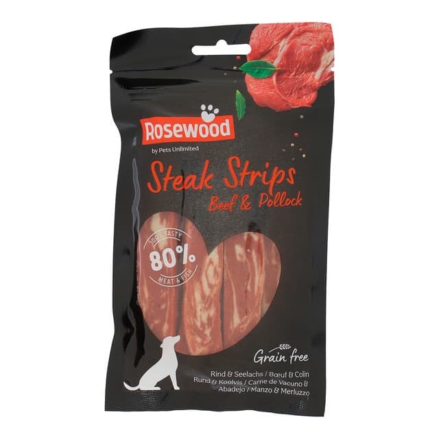 Rosewood - Snack para perros adultos medianos y grandes steak fillet Rosewood ternera y bacalao 100 g.