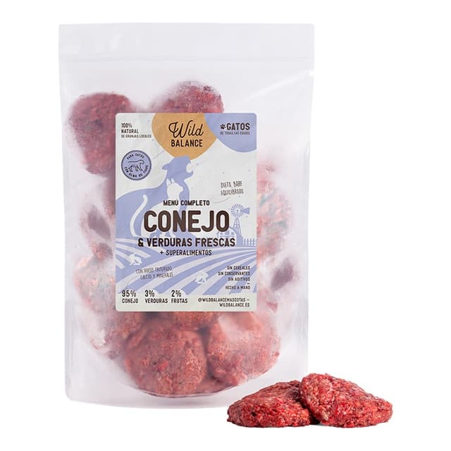 Wild Balance - Comida húmeda para gatos Wild Balance barf congelado conejo y verduras 1 kg.