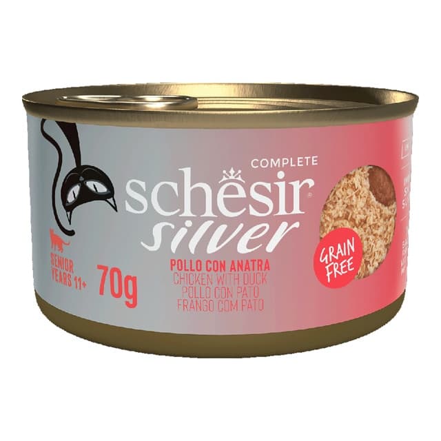 Schesir - Comida húmeda para gatos sénior Schesir pollo y pato 70 g.