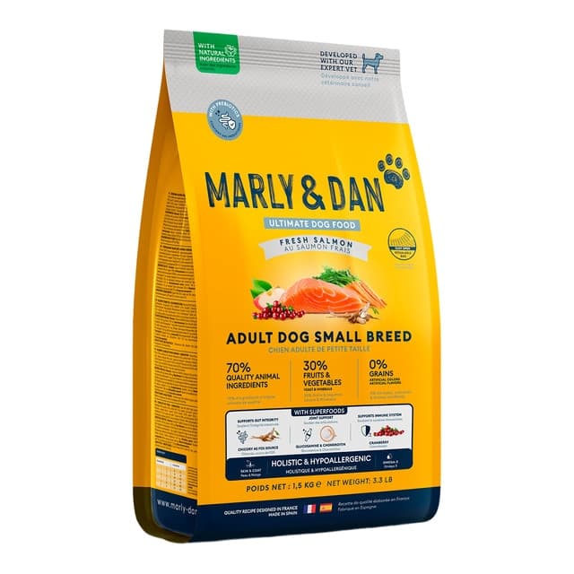 Marly & Dan - Pienso para perros adultos minis y pequeños Marly and Dan salmón 1,5 kg.