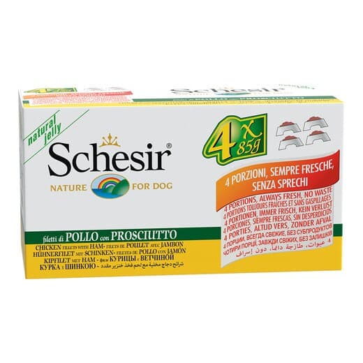 Schesir - Comida húmeda para perros adultos minis Schesir gelatina pollo con jamón 4 x 85 g. - Image 2