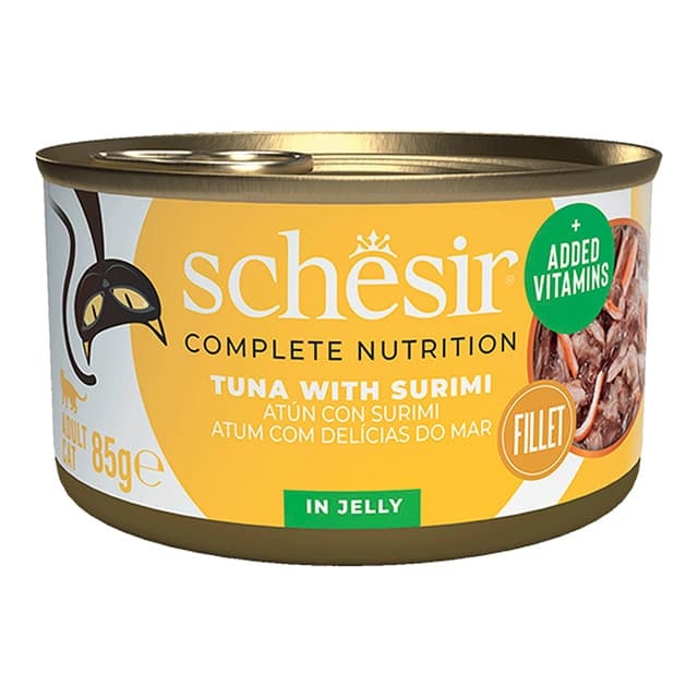 Schesir - Comida húmeda para gatos adultos Schesir atún y surimi 85 g.