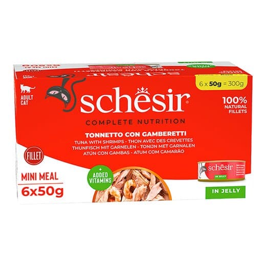 Schesir - Comida húmeda para gatos adultos Schesir atún con gambas 6 x 50 g. - Image 2