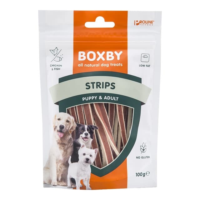 Boxby - Snack para perros cachorros y adultos Boxby pollo y pescado 100 g.