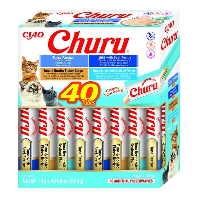 Churu - Snack para gatos adultos Churu variedades atún 40 x 14 g.