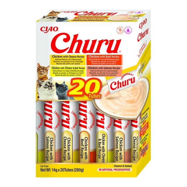 Churu - Snack para gatos adultos Churu variedades de pollo y ternera 20 x 14 g.
