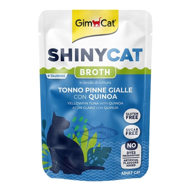 GimCat - Snack para gatos adultos Shiny Cat atún en caldo y quinoa Gym Cat 70 g.