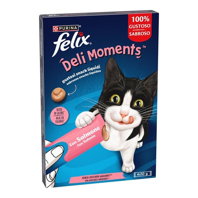 Felix - Snack líquido para gatos adultos y sénior Felix Delimoments salmón 4 x 10 g.