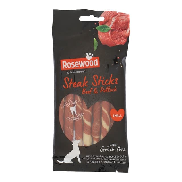 Rosewood - Snack para perros adultos pequeños steak sticks Rosewood ternera y bacalao 90 g.