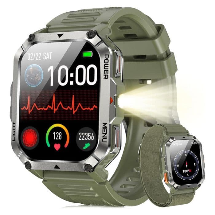 Blackview W70 Pro Montre Connectée, 900 mAh, Écran Tacile 2.01", Appel Bluetooth, Illumination, Boussole, pour Android/iOS, Vert