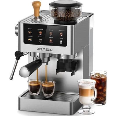 Machine à café avec broyeur AMZCHEF 44 réglages de mouture machine à expresso 20 bars acier inoxydable - Image 2