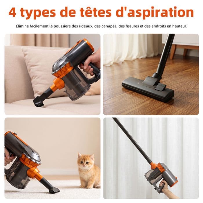 Aspirateur Balai 4 en 1- BISPRICO - HHD - 600W - 26KPa - Filtre HEPA - 5m de câble - Image 5