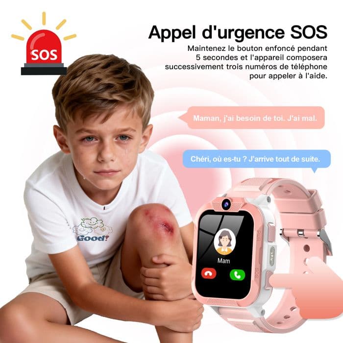 Blackview Z40 Pro Montre Connectée Enfants 1,85", 850mAh, 4G Appels vidéo, Triple positionnement GPS/WIFI/LBS, Bouton SOS, Rose