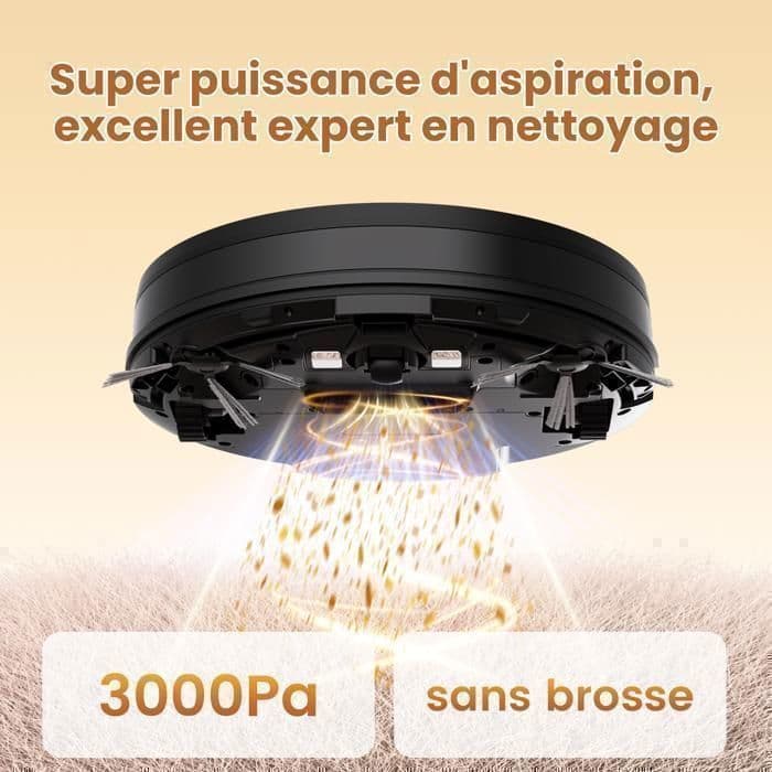 Zynet D6 Aspirateur Robot 3000Pa/150+Min, 5 Modes, recharge automatique, APP/WiFi/Alexa/Siri Control, Poils d’Animaux et Tapis - Image 3