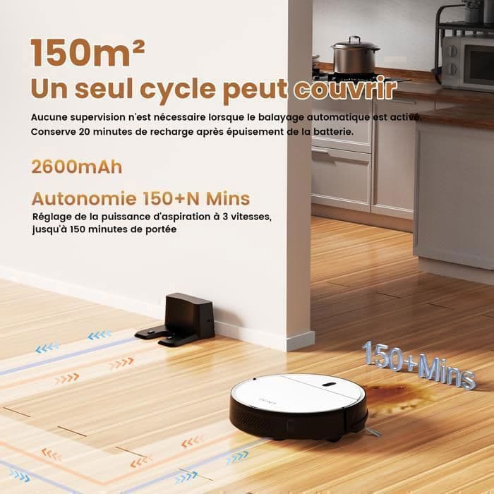 Zynet D6 Aspirateur Robot 3000Pa/150+Min, 5 Modes, recharge automatique, APP/WiFi/Alexa/Siri Control, Poils d’Animaux et Tapis - Image 4